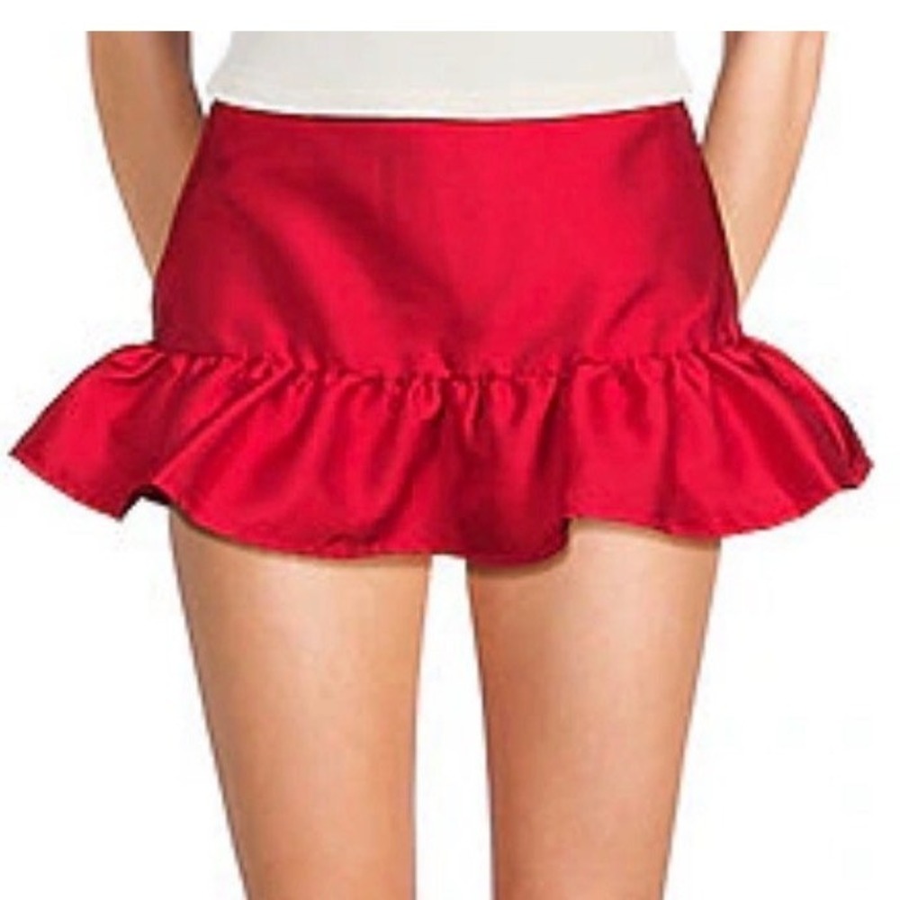 GB Satin Ruffle Mini Skirt Party Night Out Coquette Y2K Women Medium Red